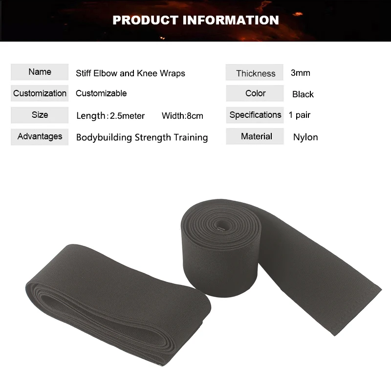 Medium Stiff Weightlifting Knee Wrap, Flexible Knee Staps, No Magic Tape, 2.5 m, 1 Pair