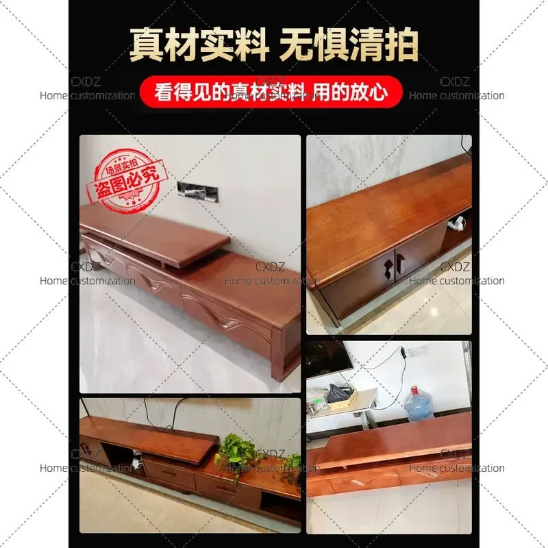 Solid Wood TV Cabinet for Living Room Small Apartment Bedroom Telescopic Storage Floor Cabinet Coffee Table Combination