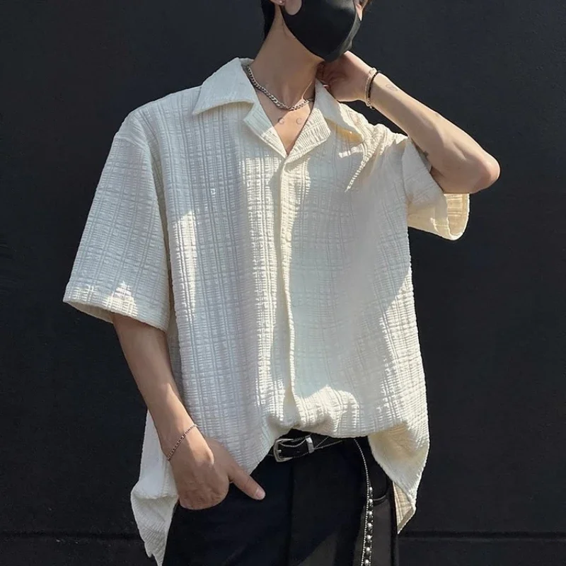 

Casual Men's Shirts Cuban Collar Summer White Color Cleanfit Shirts for Men Streetwear Hip Hop Korean Style Men's Clothing