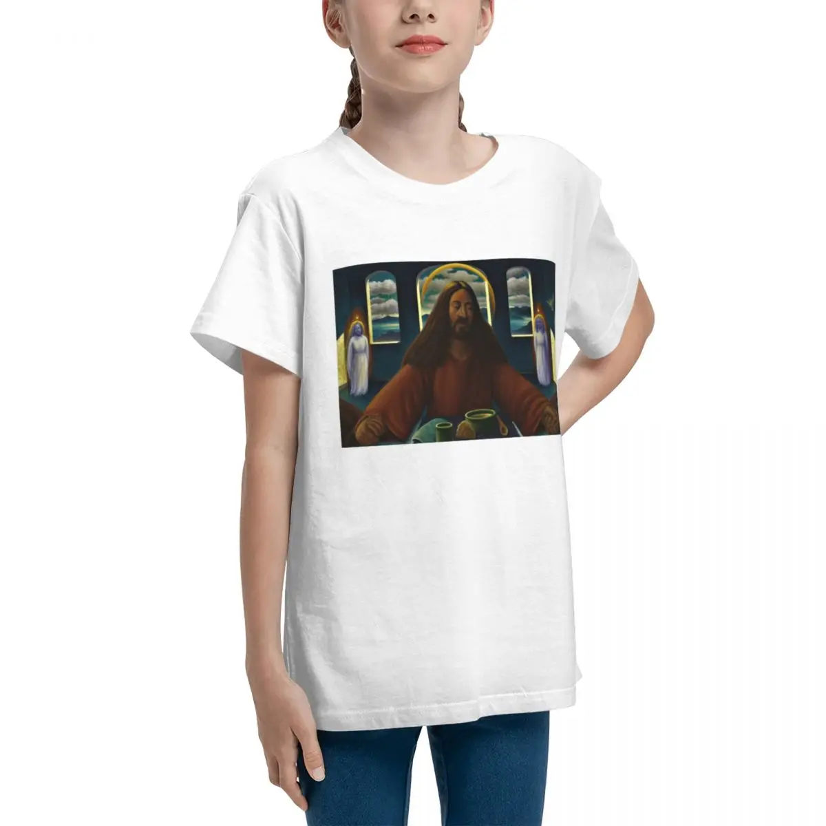 Adolescents Jesus Praying At Supper Women's Classic Basic Short Sleeve T-Shirt Cool Retro Tees Graphic Vintage High grade