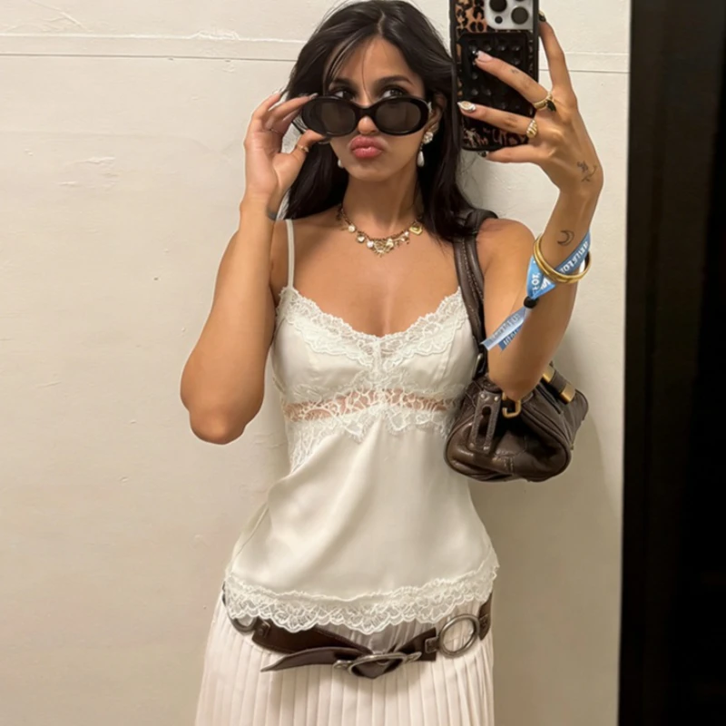 

Tsiisd Summer Lace Backless Top Female Lace-Up Sexy Streetwear Commuting Fashion Party Clubwear 2026 Y2k Top Vest Women's Tanks