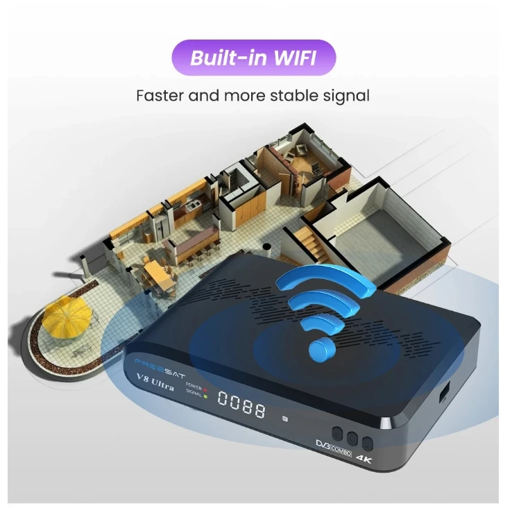 [أصلي] أحدث صندوق تلفزيون لاستقبال الأقمار الصناعية FREESAT V8 Ultra DVB-S/S2/S2X,DVB+T/T2,ISDB-T/Cable/ATSC-C 4K UHD 1080P مدمج WiFi