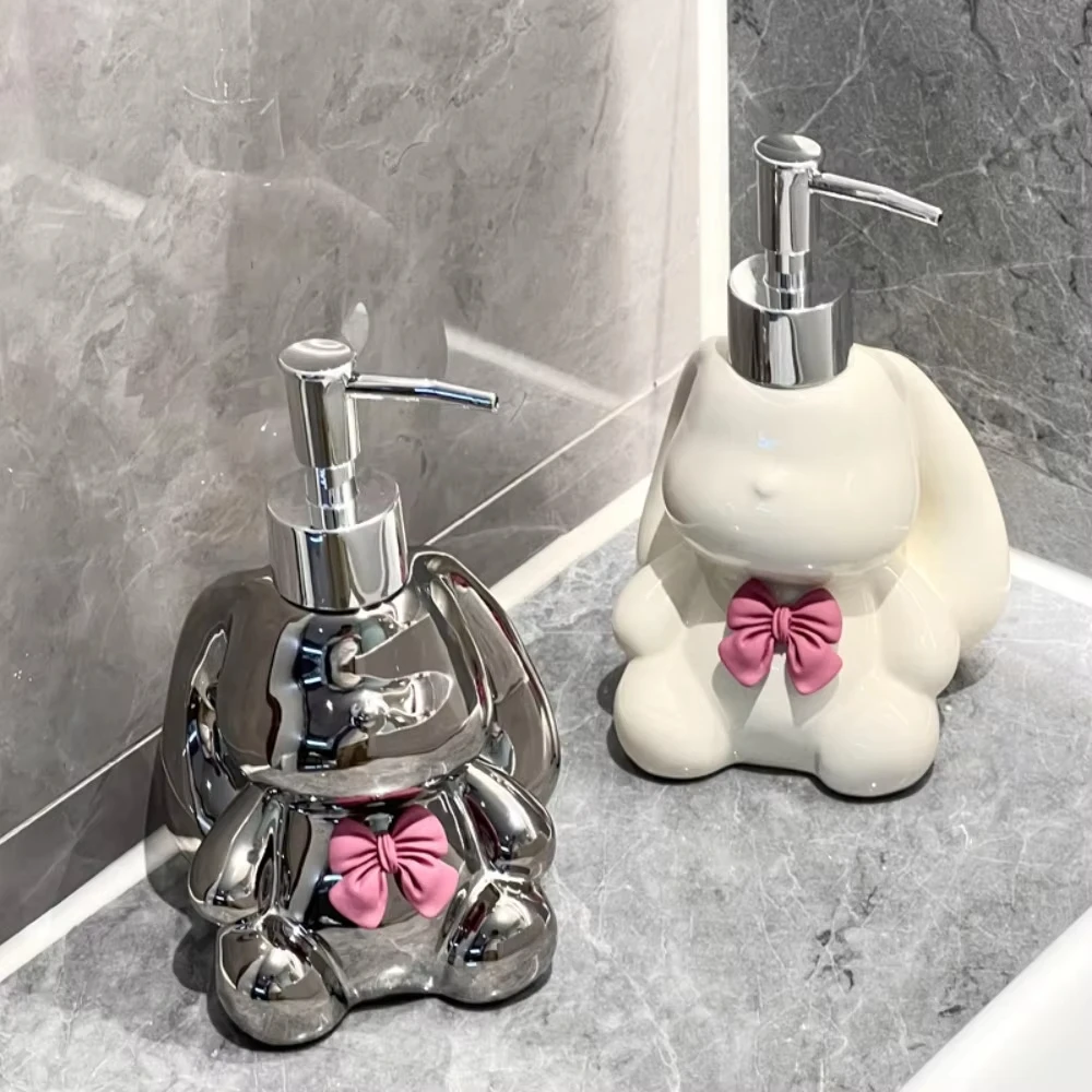 Cute Rabbit Liquid Soap Dispensers Separate Bottles Shower Gel Container Bowknot Ceramic Emulsion Bottle Bathroom Accessories