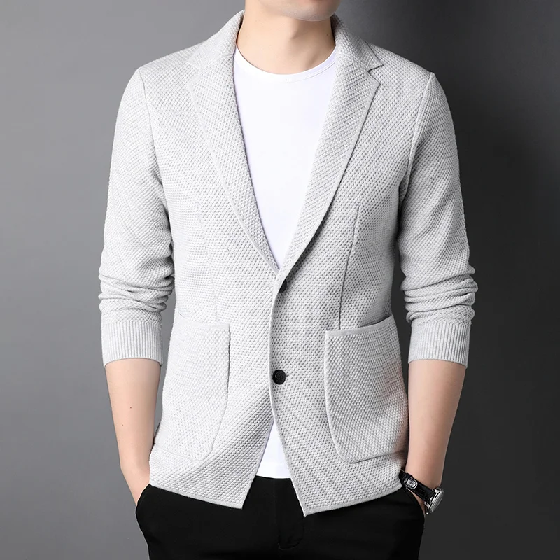 Top Grade Wool 5% New Brand Fashion Knit Korean Style Cardigan Men Slim Fit Solid Sweater Casual Coats Jacket Mens Clothes 2023