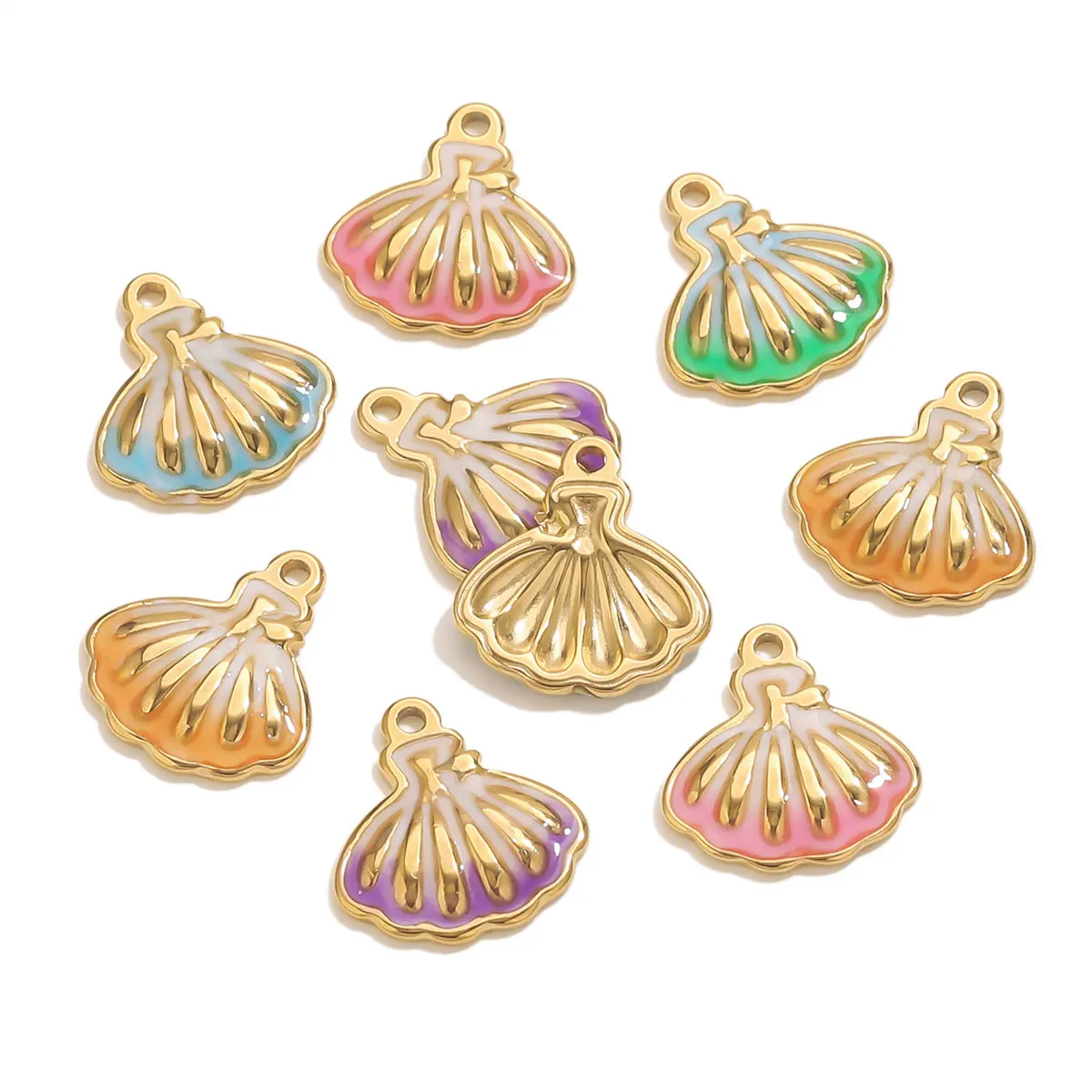 3PCS Stainless Steel Enamel Shell Starfish Water Drop Pendant DIY Shell Necklace Connector Pearl Beach Amulet Jewelry Discovery