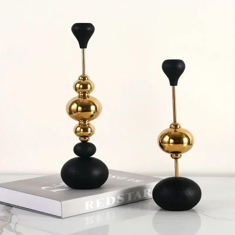 Wooden Ball Candlestick, Luxury Silver Dining Table Decor, Metal Candle Holder, Stainless Steel Accent Piece, Candle Stand.