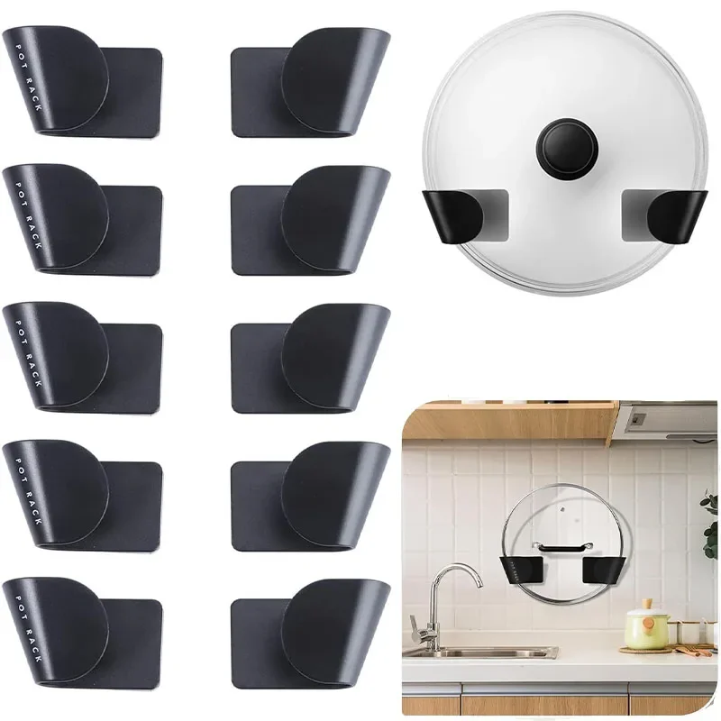 

2Pcs/Set Wall Mounted Self-Adhesive Pot Lid Holder Punch-Free Pan Cover Storage Rack Pan Lid Organizer Kitchen Tool Organizer