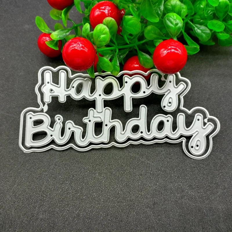 Happy Birthday Etching Metal Cutting Dies DIY Scrapbooking Die Cutout Wedding Party Craft Card Embossing Decoration Stencil