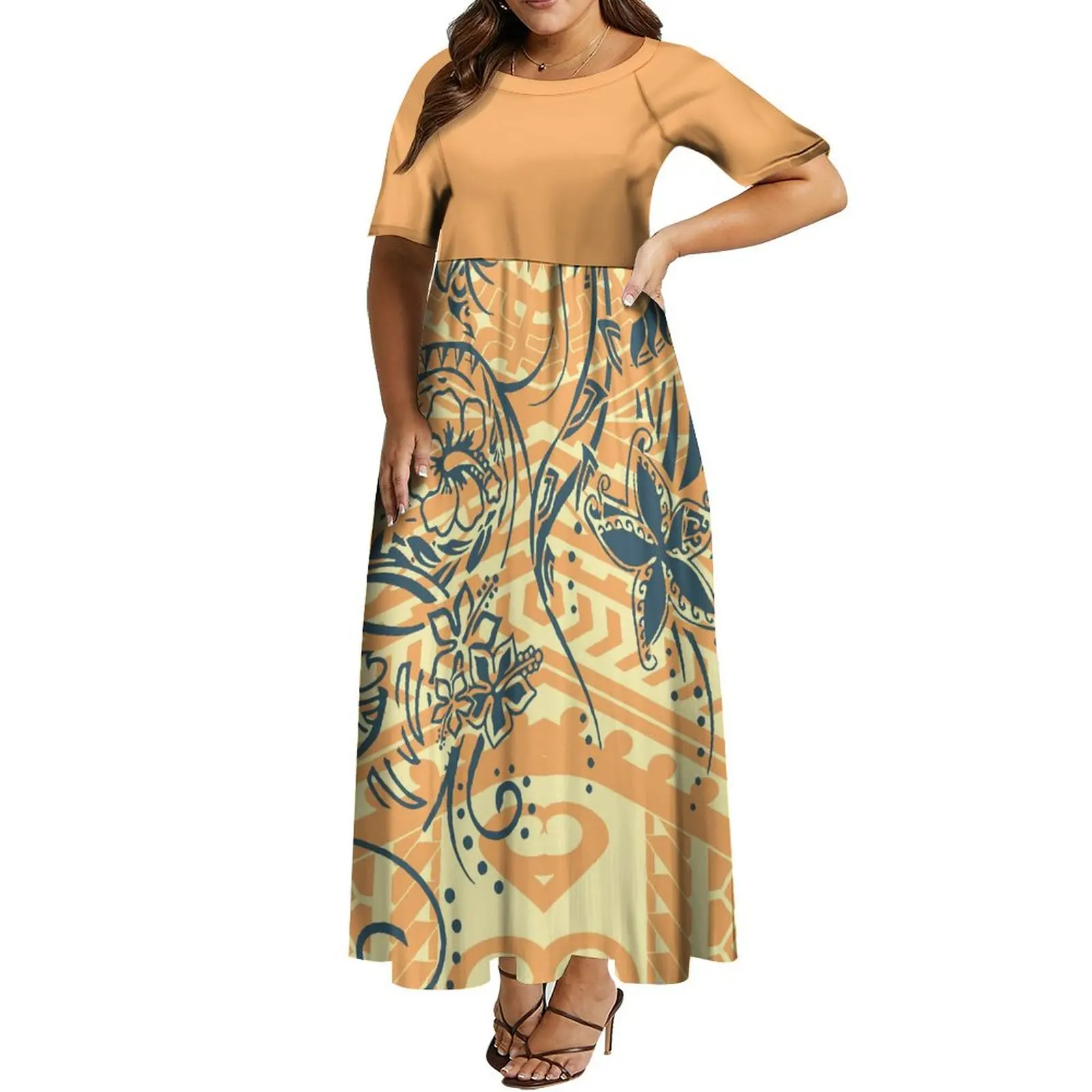 

Samoa Fashion Women Polynesian Islands Custom Printed Women'S Crew-Neck Mid-Sleeve Dress Summer Party Family Party Dress