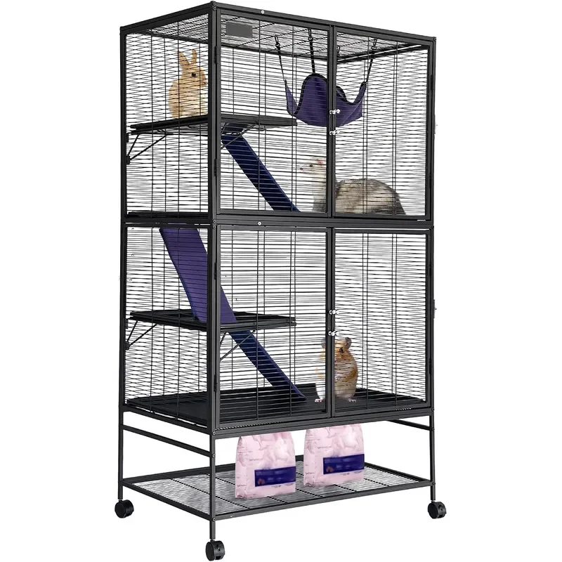 Small Animal Cage 64H Deluxe Ferret Cage 4 Tier Chinchilla Cage