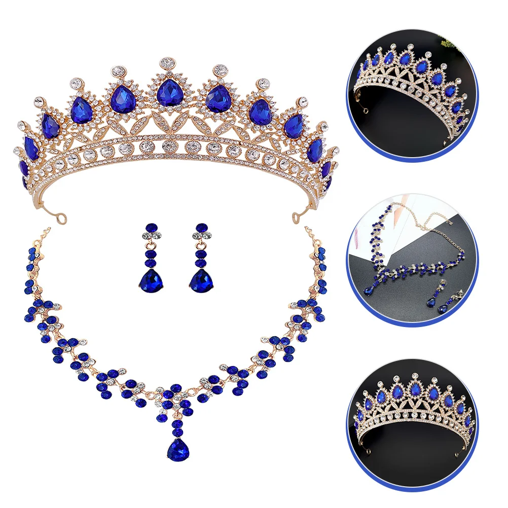 

1Set Wedding Crystal Rhinestones Jewelry Crown Necklace Earrings Bridal Tiaras for Bride Party Accessory Crowns for Women