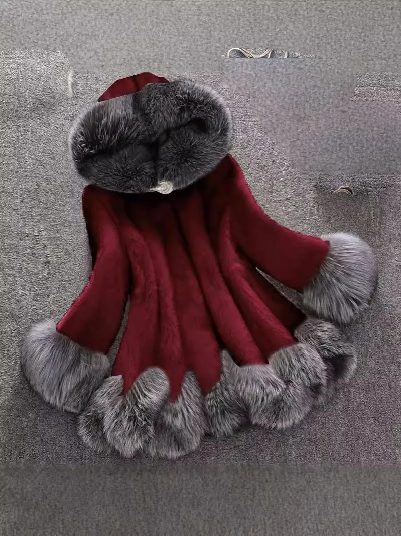 2026 New Women Faux Fur Coat Mid-Length Overcoat Autumn Winter Elegant Big Furry Collar Plus Size Faux Fur Jacket
