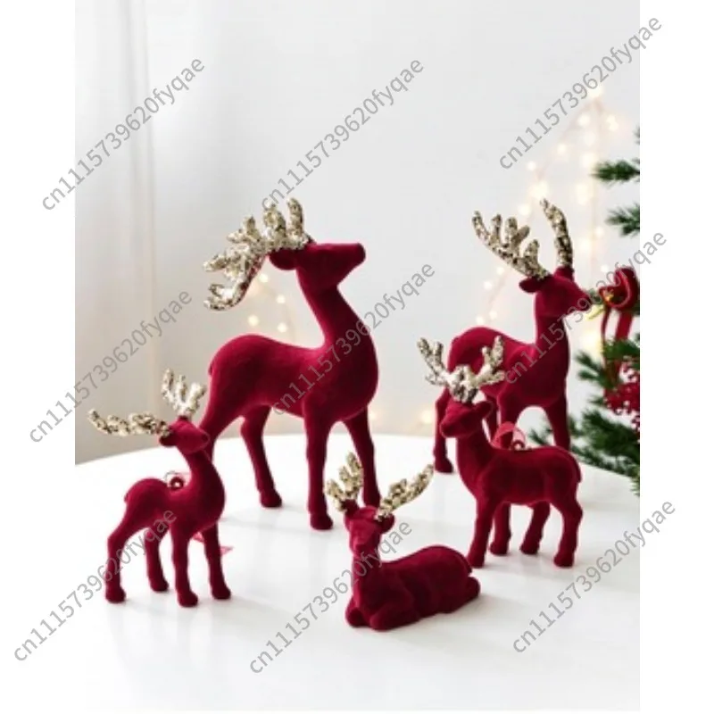 Christmas Flocked Glitter Deer Ornament, Tabletop Elk Decoration, Hanging Pendant for Xmas Tree Home Decor