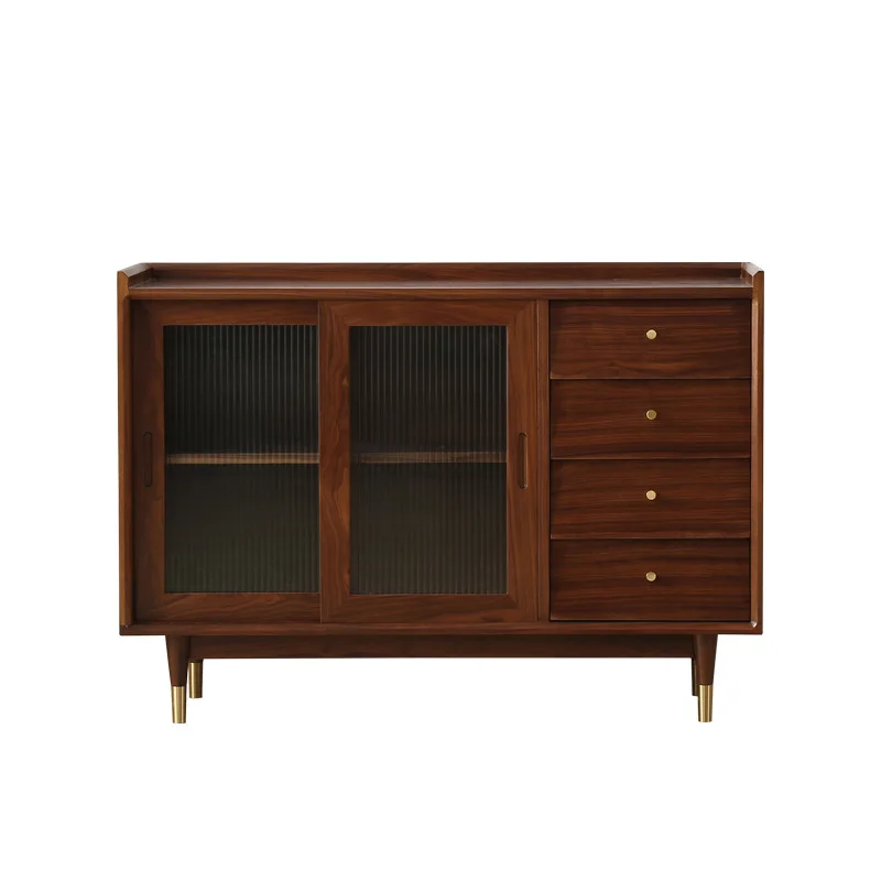 

Solid wood black walnut dining side cabinet simple modern cherry wood glass sliding door storage cabinet white oak chest cabinet