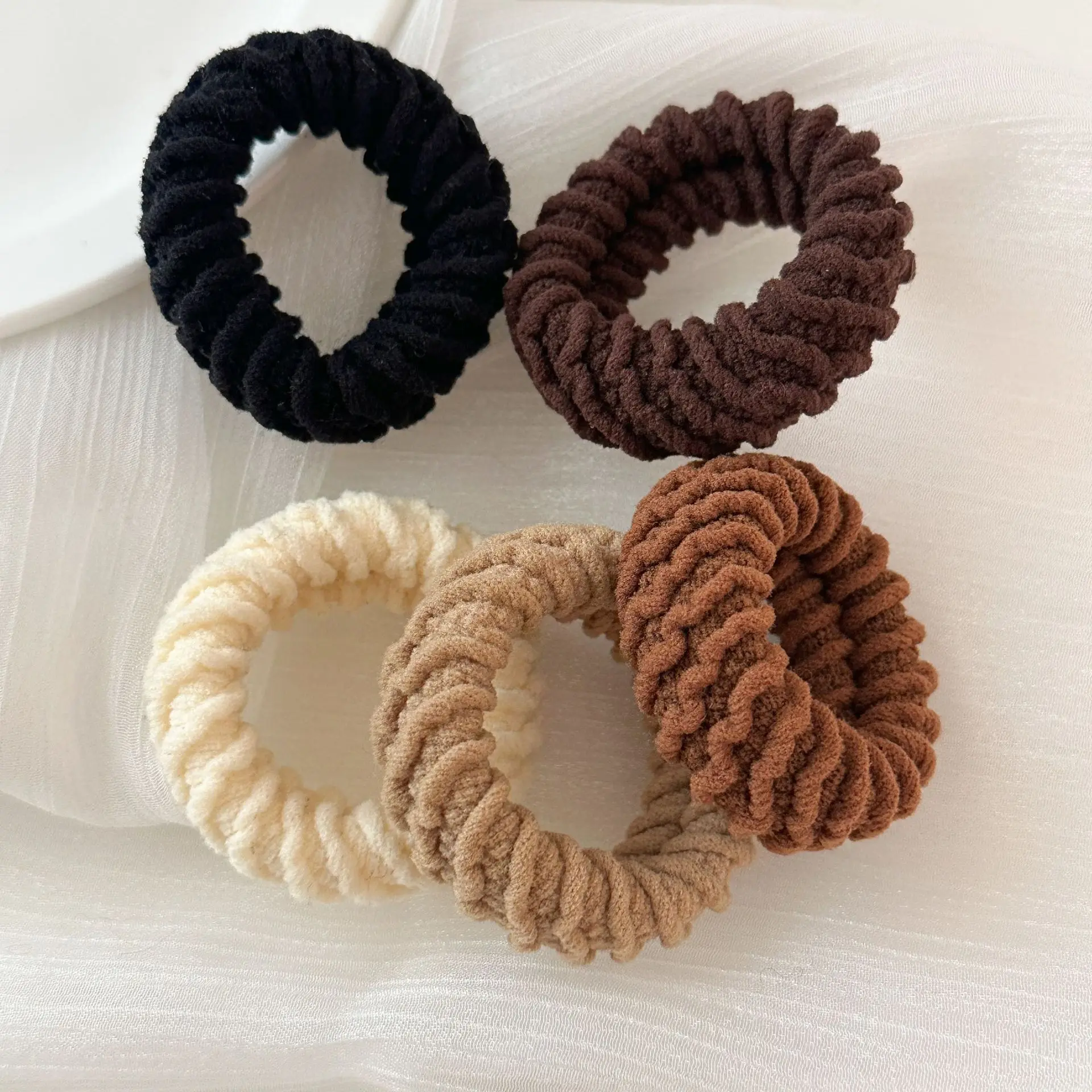 シームレステリーヘアタイ 高弾性 滑り止めシュシュ 女性用 厚いポニーテール用