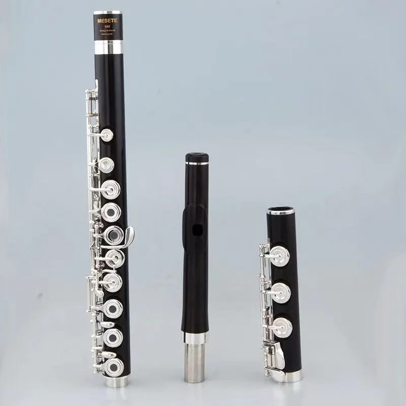 C‑Key Flute Ebony Body 17‑Hole Opening B‑Tail Silver Plated Surface Woodwind Instrument With Accessories