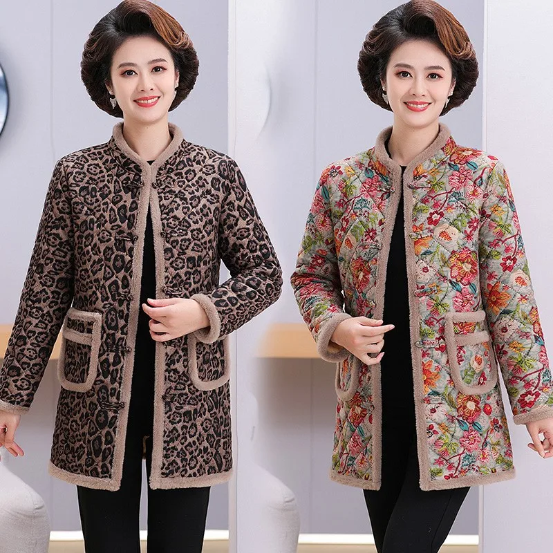 Winter Cotton Coat Women Fashion Hairball Plush Warm Long Cotton Jacket Female Middle-Aged Elderly MoM Cold-Proof Outerwear
