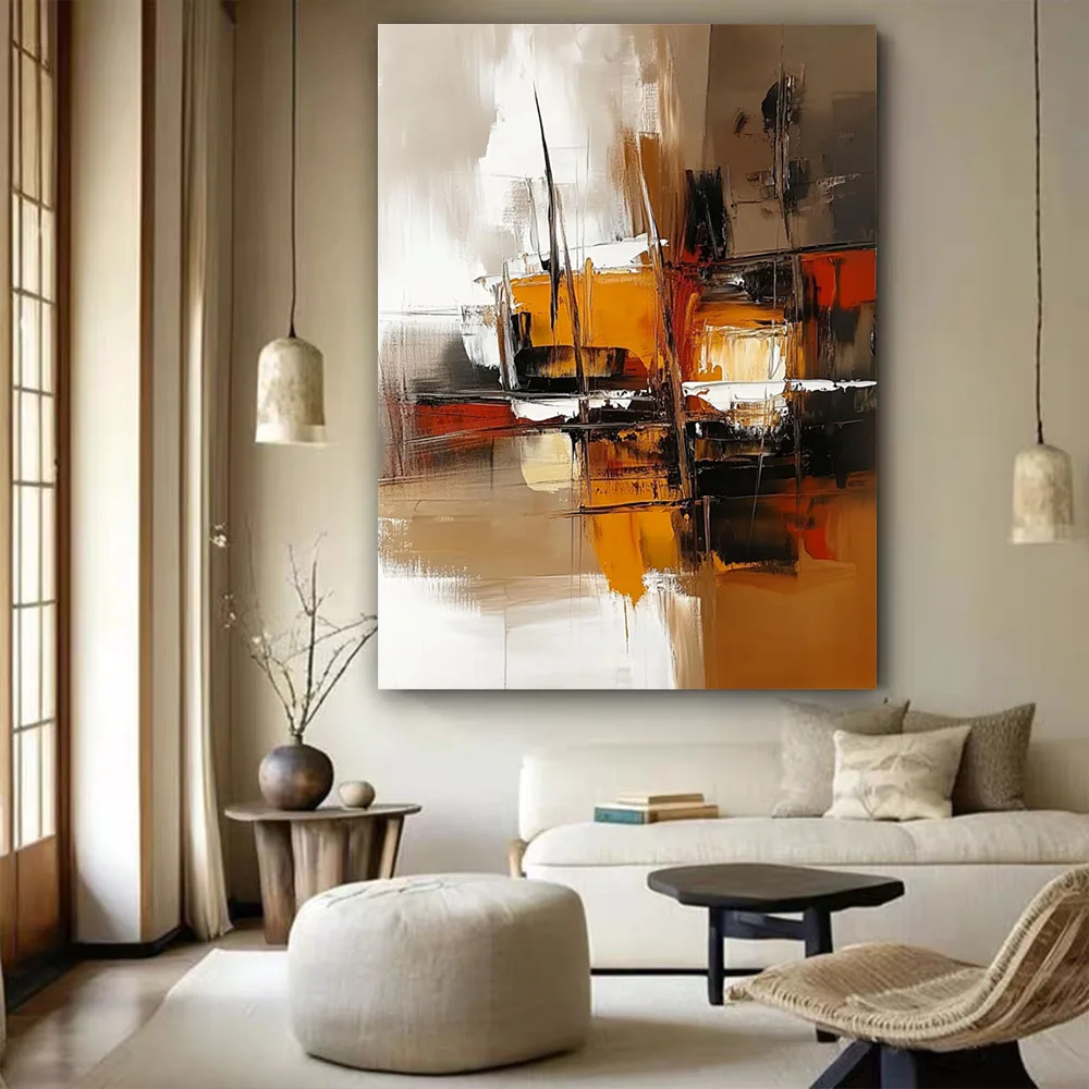 

Abstract Oil Painting With Gray And White Vertical Stripes Modern Wall Art Picture Hand-Painted Canvas Poster For Home Decor