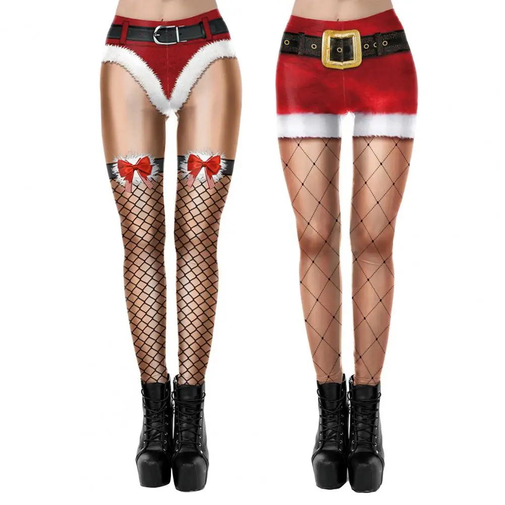 

Stretchy Christmas Leggings for Women Net Capri Workout Printed Fitness Pants Xmas Party Cosplay Clothing