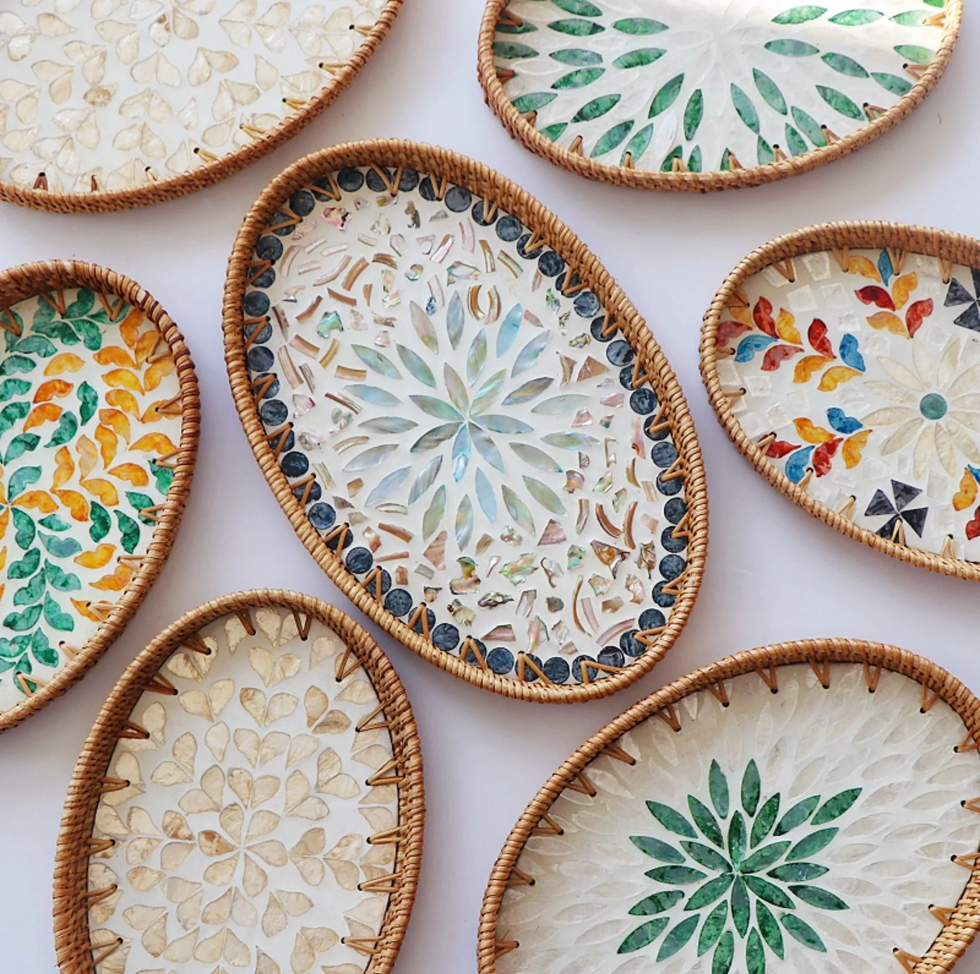 Autumn vine Nordic creative rattan woven colored shell fruit plate decorative ornament jewelry storage tray tea tray storage