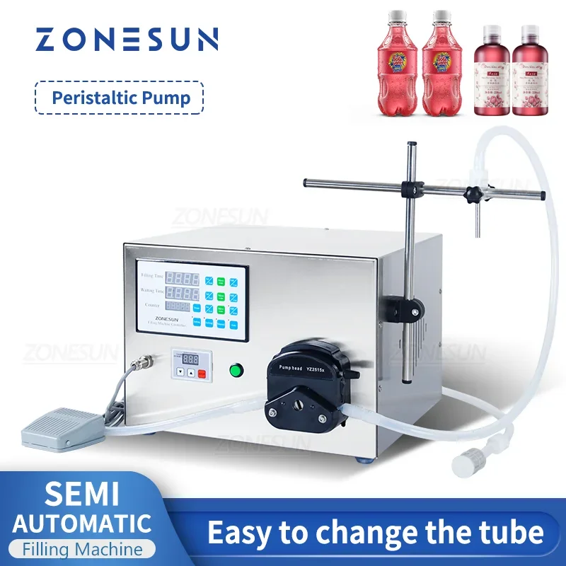 ZONESUN Semi-automatic Liquid Filler Peristaltic Pump Milk Juice Beverage Filling Machine ZS-YT80