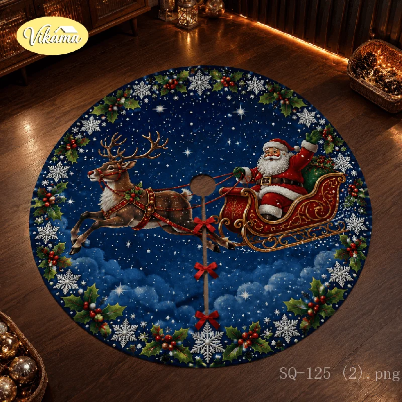 VIKAMA Christmas Blue Holly Wreath Pinecone Tree Floor Cover Easy Install Decor for Home Office Holiday Home Decor