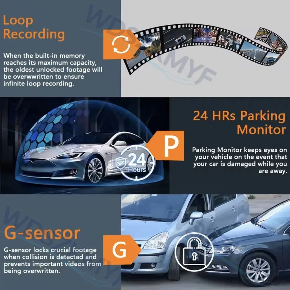 WiFi 4 Channel Dashcam Rear View Camera FHD 1080P cars Black Box 170° Wide Angle Loop Recording 3 Camera Driving car accessories - view 6