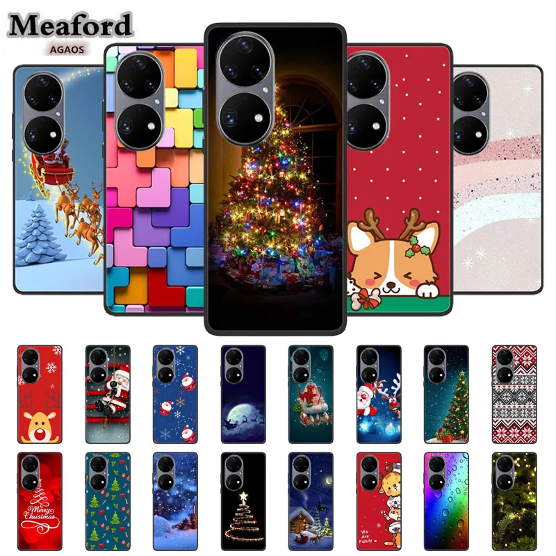 

For Huawei P50 Pro Case Silicone TPU Soft Phone Back Cover for Huawei P50 P50E HuaweiP50 Pro Merry Christmas Cute Capa Bumper