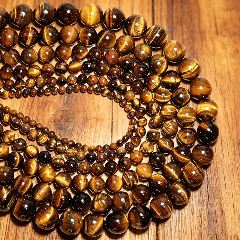 Economical 4mm/6mm/8mm/10mm/12mm/14mm Real Natural Tiger eye Stone Beads For Jewelry Making Brown Smooth Beaded Bracelet Anklet