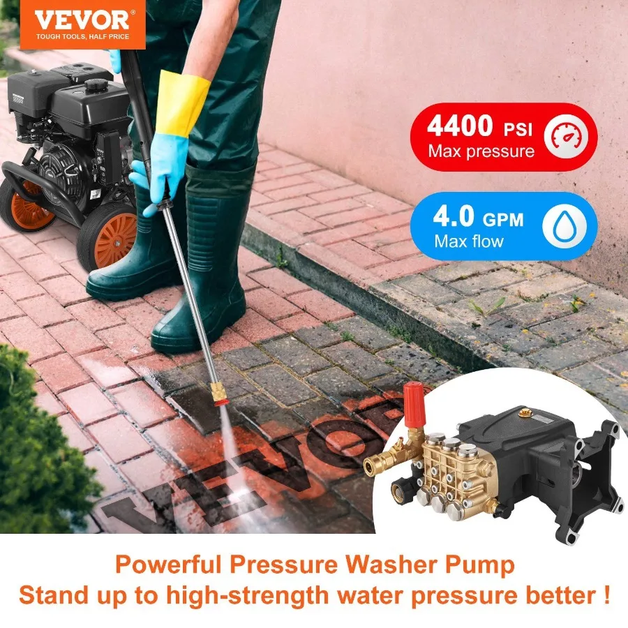Pressure Washer Pump 1 Shaft Horizontal Triplex Pl 4400 PSI 4 GPM Flow Replacement Power Washer Pumps Kit Parts Washer Pump Co