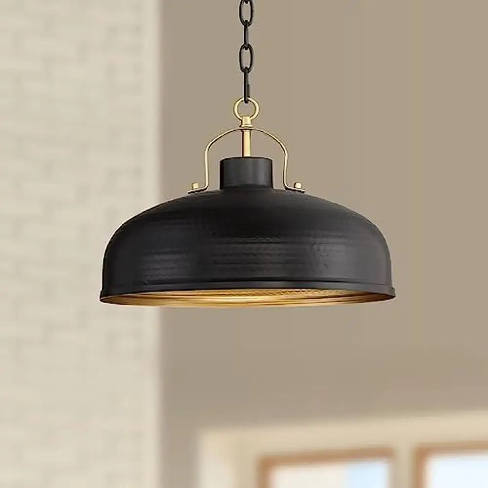 Rustic Black Metal Farmhouse Pendant Light Industrial Dome Hanging Ceiling Fixture UL Listed