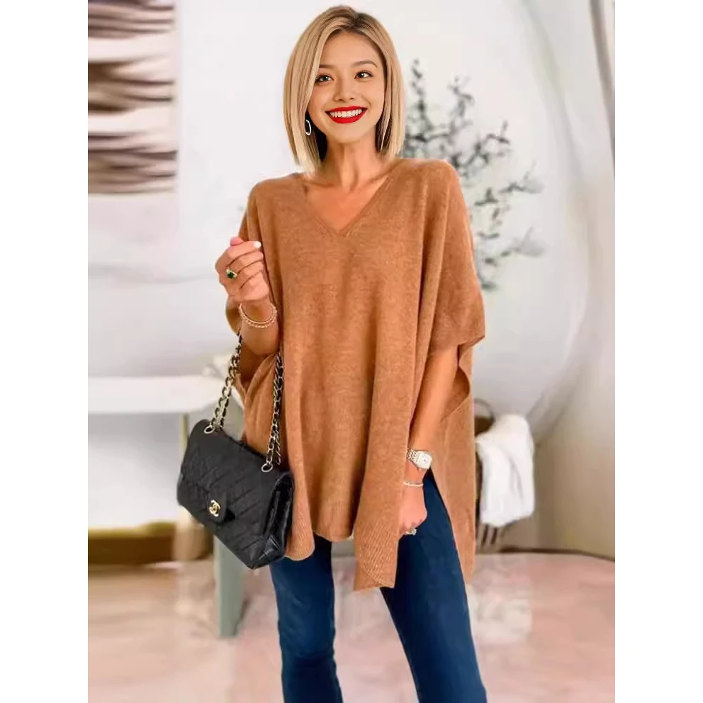 

Чистый цвет Batwing Sve вязаный свитер шило женский свободный крой средней длины Svel осенний модный женский трикотаж