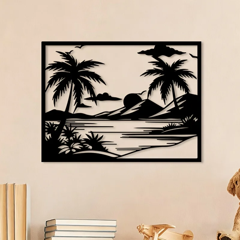 CIFBUY Metal Wall Art Coastal Ocean Landscape Iron Wall Decor Seaside Beach Mural Sculpture for Living Room Outdoor Patio Garden