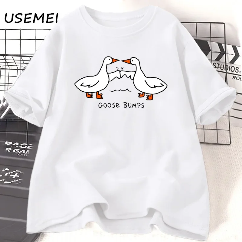 Goose Bumps T-shirts Oversized Women Cotton Short Sleeve Tshirt Streetwear Funny Duck Cotton T Shirt Unisex Tee Shirt Clothing