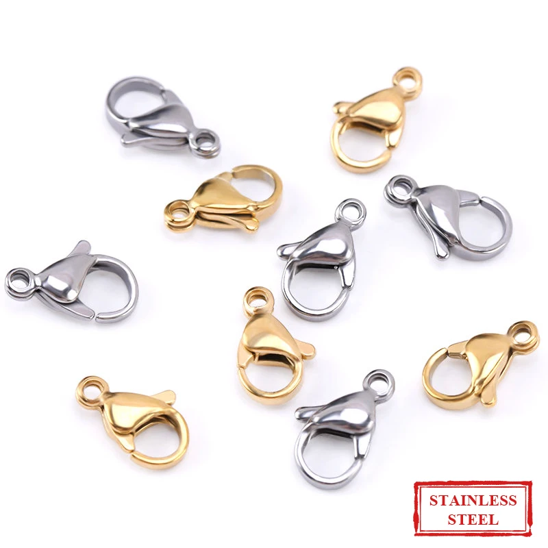 9mm/11mm/13mm Stainless Steel Lobster Clasp Hooks Connector Lobster Claw Clasps For Jewelry Findings DIY Necklace Bracelet 10pcs