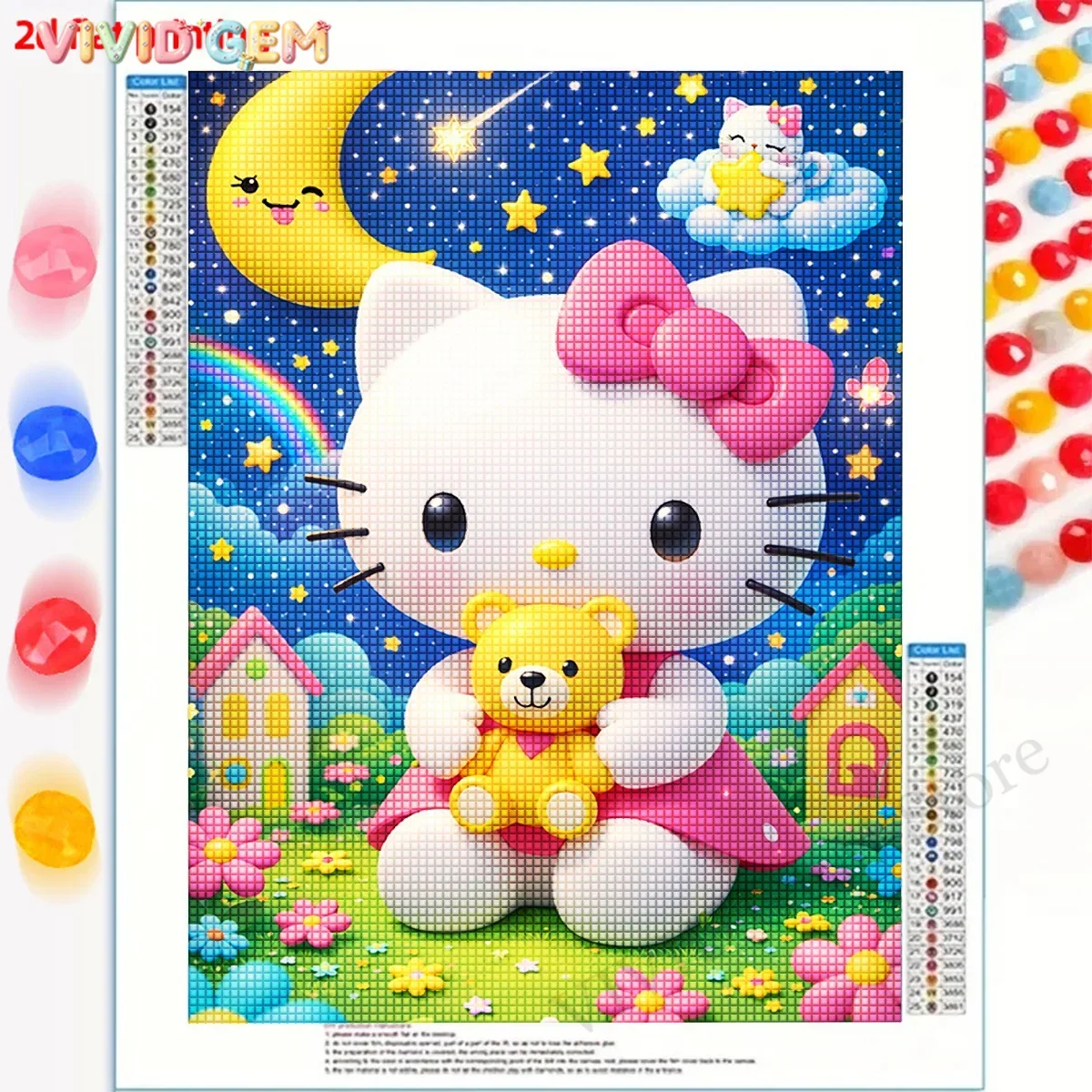 VIVID GEM New Cute Hello Kitty Pochacco Pompompurin Diamond Painting Hello Kitty Sanrio Kit Square Round Diamond 5D DIY Cinnam