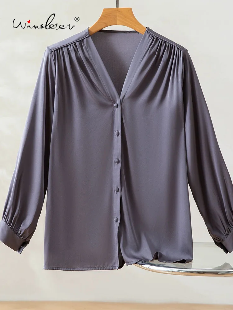 

Winsleter — элегантная рубашка из 9% шелка, 7% спандекса, V-образный вырез с длинным рукавом, свободная блузка для женщин, осень 2022, T5N238CC