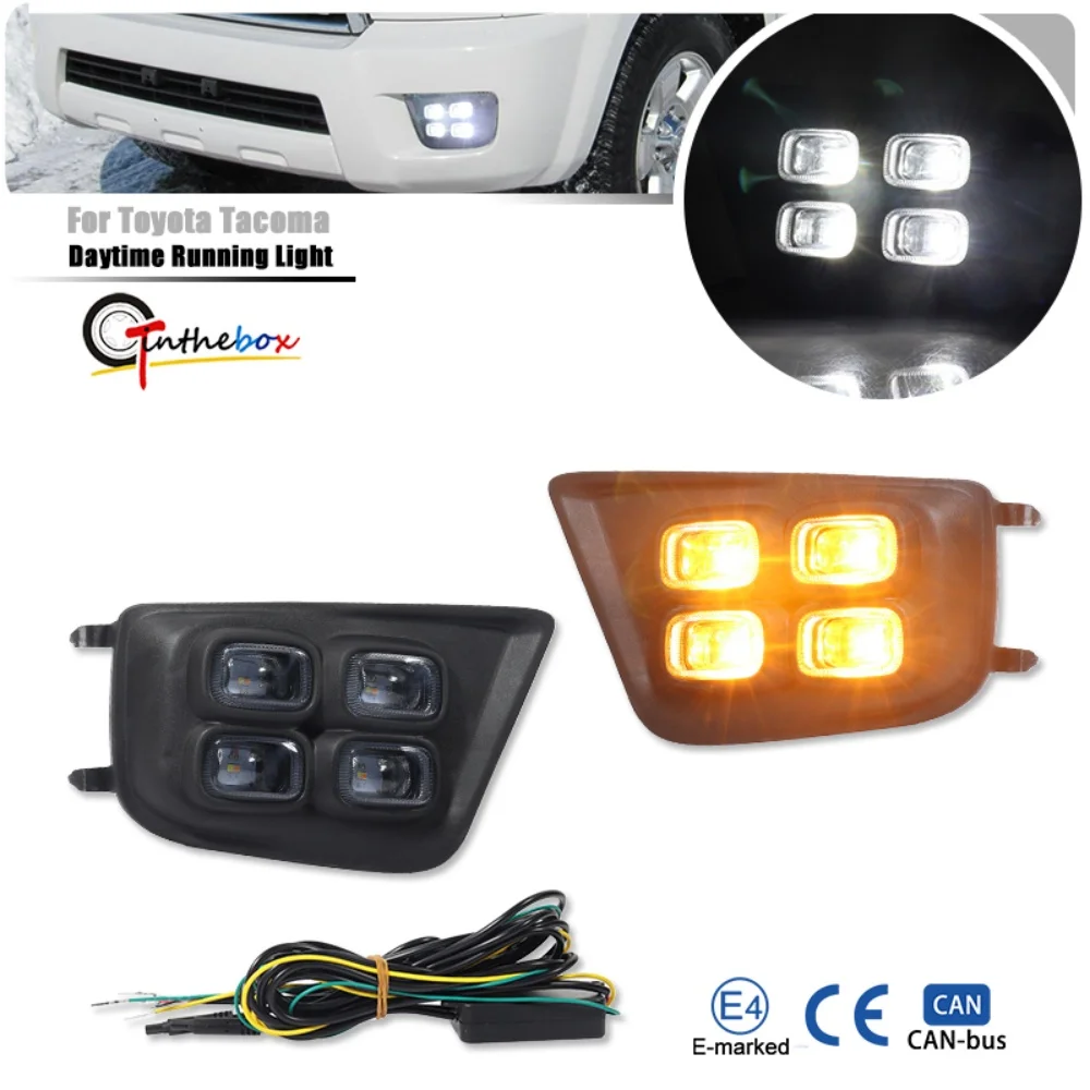Dual-color 4-Eyes LED Amber Front Turn Signal Lights & White DRL Running/Driving Lights For Toyota Tacoma 2012 2013 2014 2015