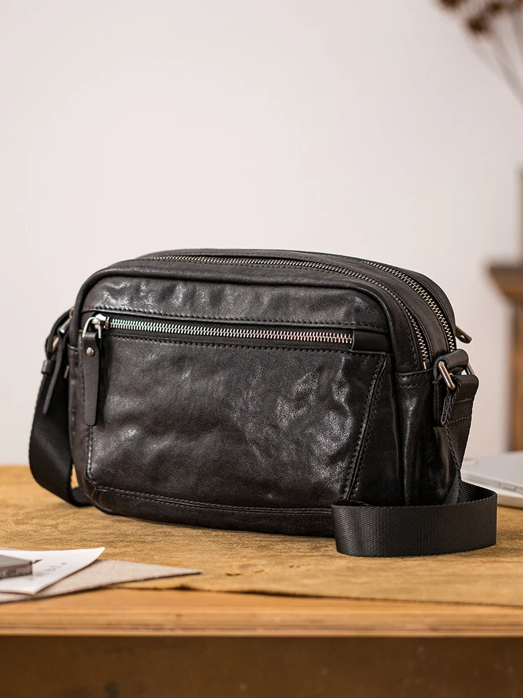 Fashion Designers Handmade Genuine Leather Men's Shoulder Bag Weekend Party Work Cow Leather Teenagers Tablets Crossbody Bag