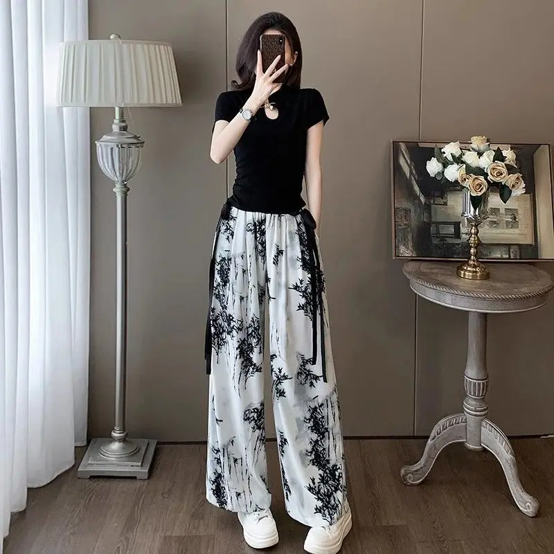 

Pant Sets for Women 2 Pieces Chinese Style Outfit Fashion Clothing 2025 Chic and Elegant Sales Casual Wide Leg Trousers Woman