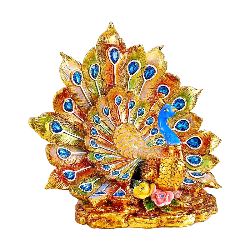 New Chinese high-grade enamel peacock open screen ornament office TV cabinet living room porch cabinet home decoration