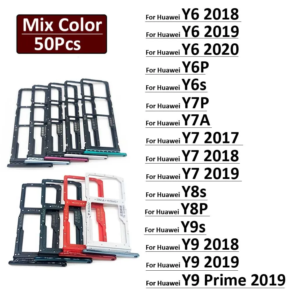 50Pcs/Lot, SIM Card Tray Slot Holder For Huawei Y6 Y6P Y6s Y7 Y7P Y8 Y8P Y8s Y9 Y9s Prime 2017 2018 2019 2020