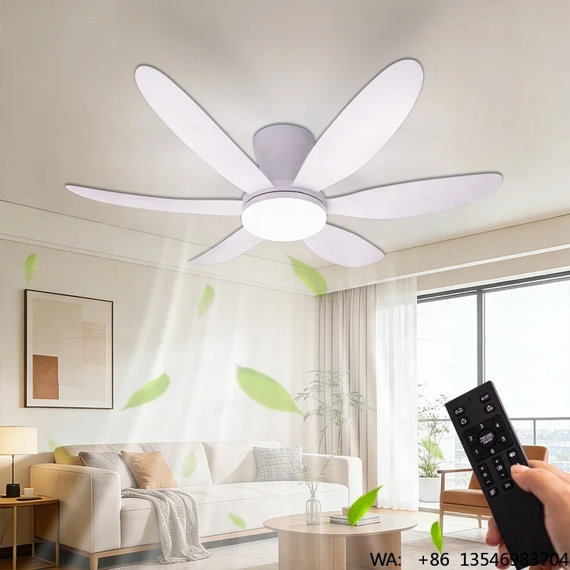 Modern Intelligent Ceiling Fan with LED Light and 3/6-Blade Plastic Silent 220V Remote Control ABS Lamp Body