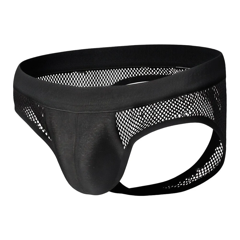 Men Mesh Briefs Thong Fishnet Splicing Breathable Pouch Perspective Temptation Underwear Panties Male G-String