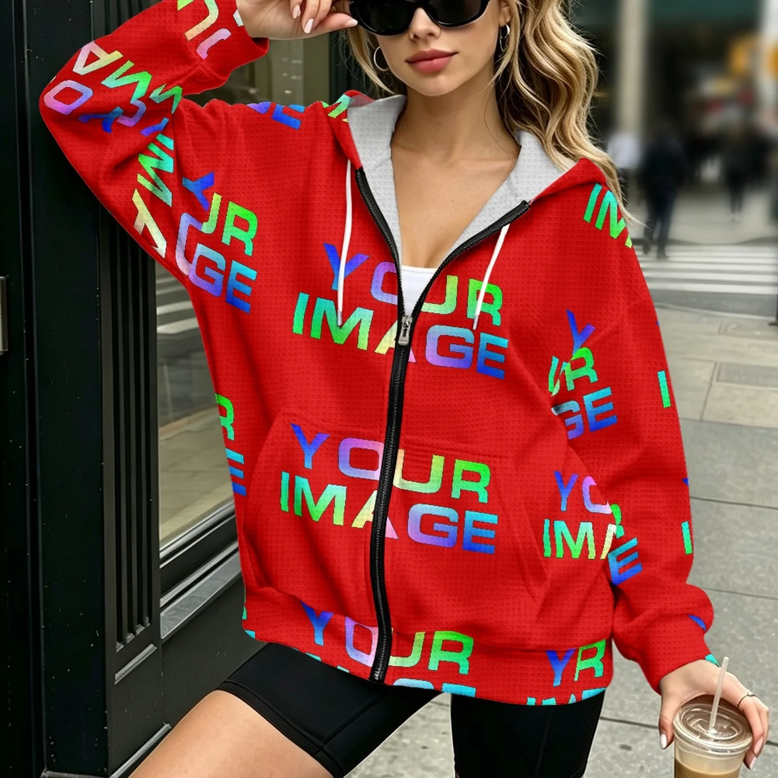 Women's Hoodie - Cozy Zip-Up Casual Long Sleeve Sweatshirt Drop Shoulder Design Relaxed Fit Custom Print On Demand