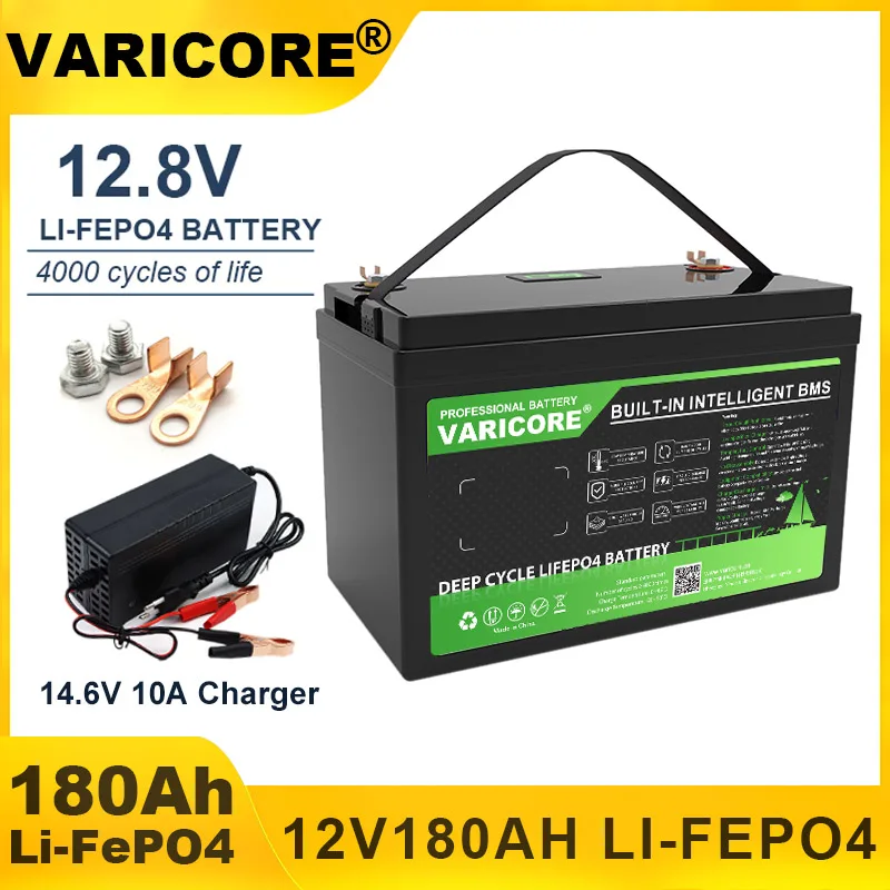 LiFePO4バッテリーキャッパー、ゴルフカート、オフロードソーラーチャージャー、12.8v、180Ah、12v、4sリチウム電池、USB 3.0、タイプc出力、14.6v