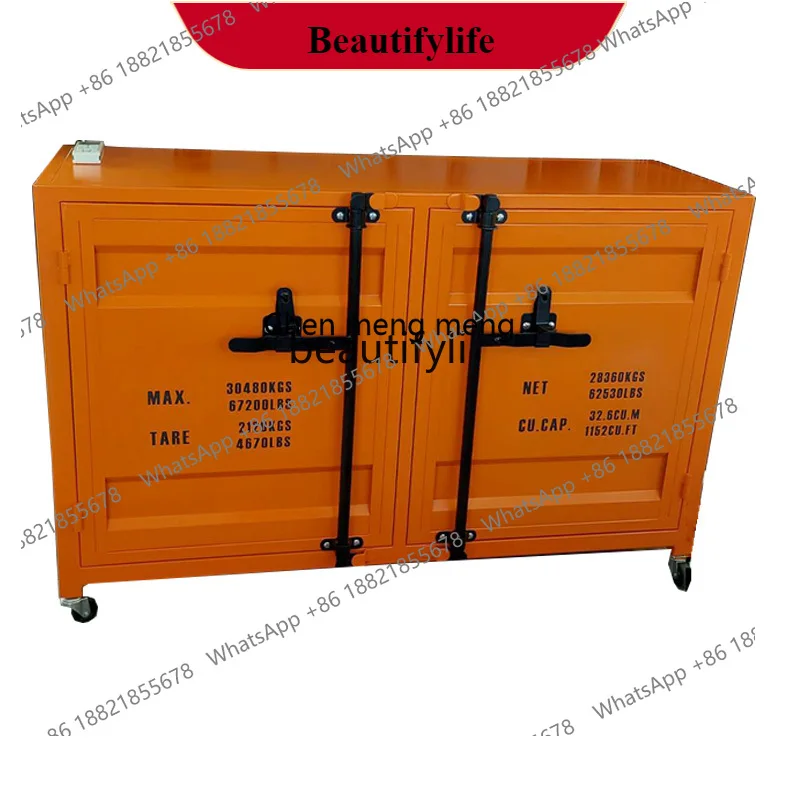 G153 Industrial wind container old locker balcony storage dining side tea cabinet wrought iron display cabinet