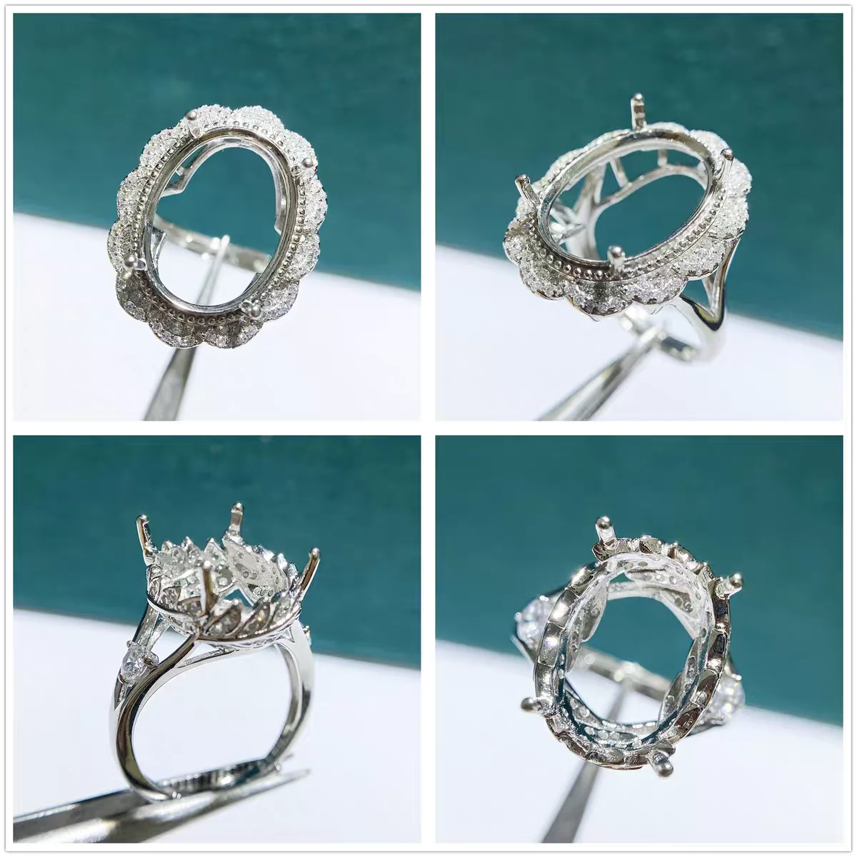 

MeiBaP 12*16/13*18 Elliptic Stone 925 Sterling Silver Pearls Ring Holder DIY Empty Support for Women Fine Charm Jewelry