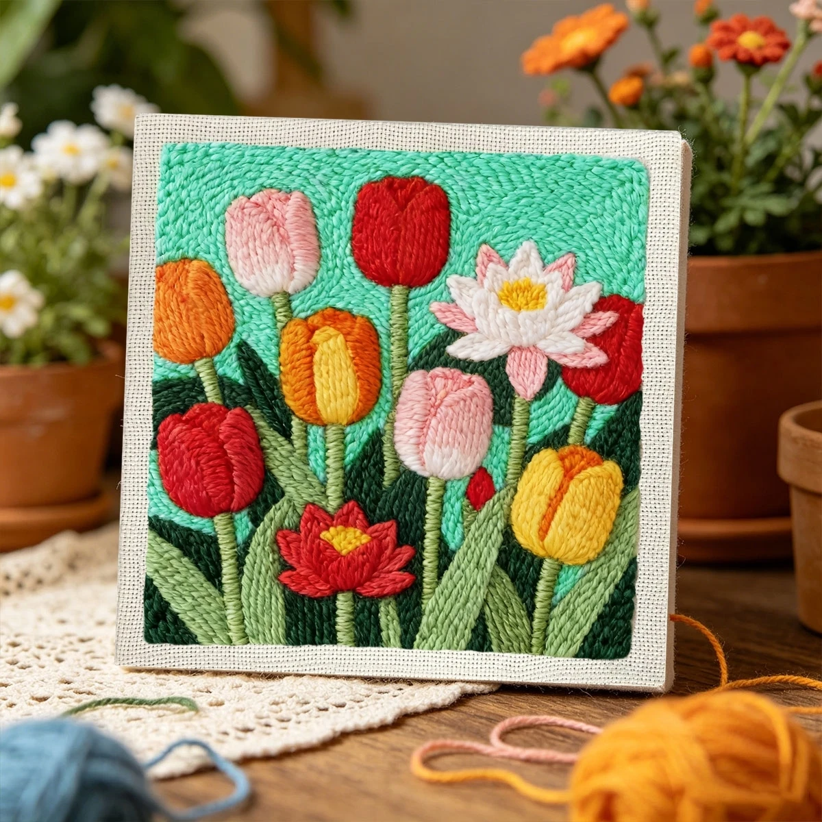 1 Set Tulpenfeld DIY-Stickset für Anfänger, Stick-Starter-Kit, Kreuzstich-Kunstgeschenk, Handarbeits-Bastelset – Detail 3