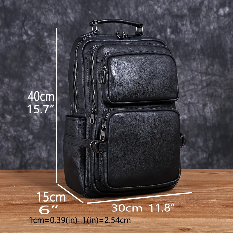 New Men\'s Leather Double Shoulder Baotou Layer Cowhide Backpack Leisure Travel Bag Business Computer Bag